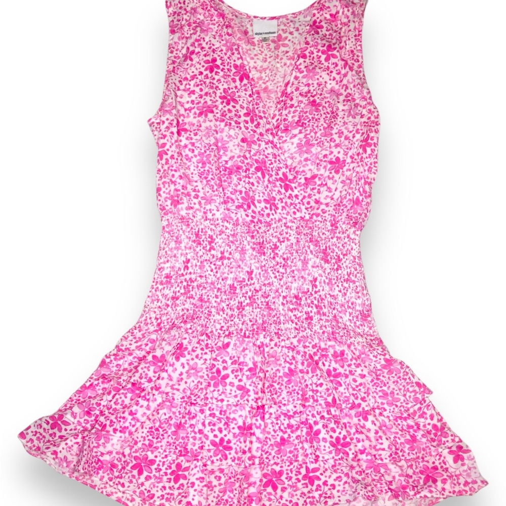 Skylar + Madison Pink and White Sleeveless V-Neck Sundress